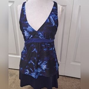 Black & Blue Tankini With Bikini/Skort